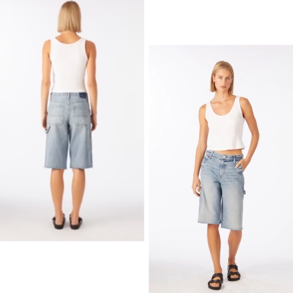 AMO Lucretia Bermuda‎ Carpenter Jean Short Jorts Light Wash Raw Hem Hankering 25